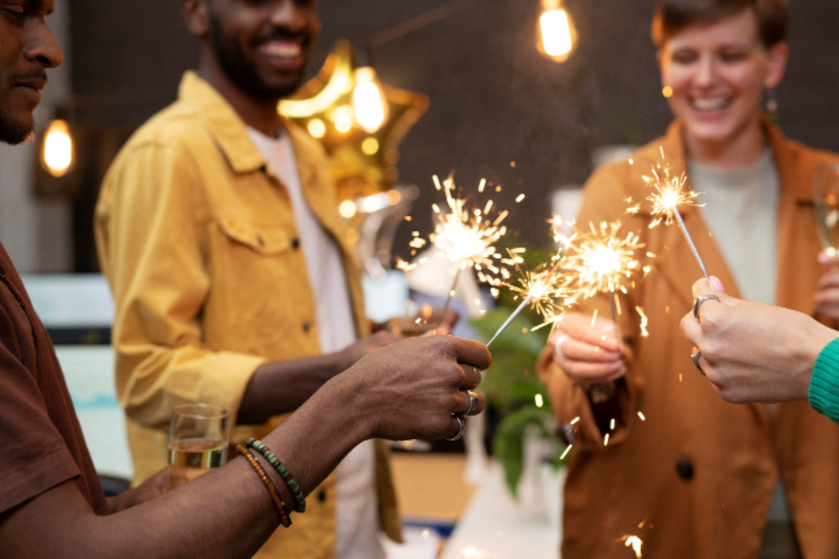 family with sparklers