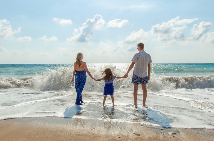 family on beach