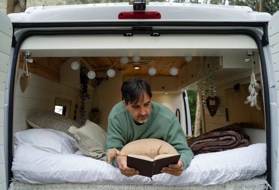 Truck Bed with man reading