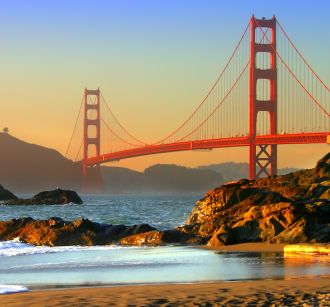 san francisco california golden gate bridge over water at sunset